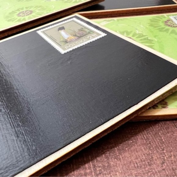 Mushroom Coasters 4 Piece set, Recycled Postage #C3. - Picture 3 of 4